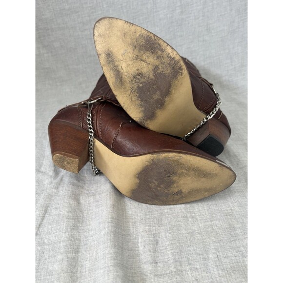 Sage by Abilene Style 3671 Brown Leather Cowboy Boots Silver Tips 8 Boot Straps - Picture 10 of 11